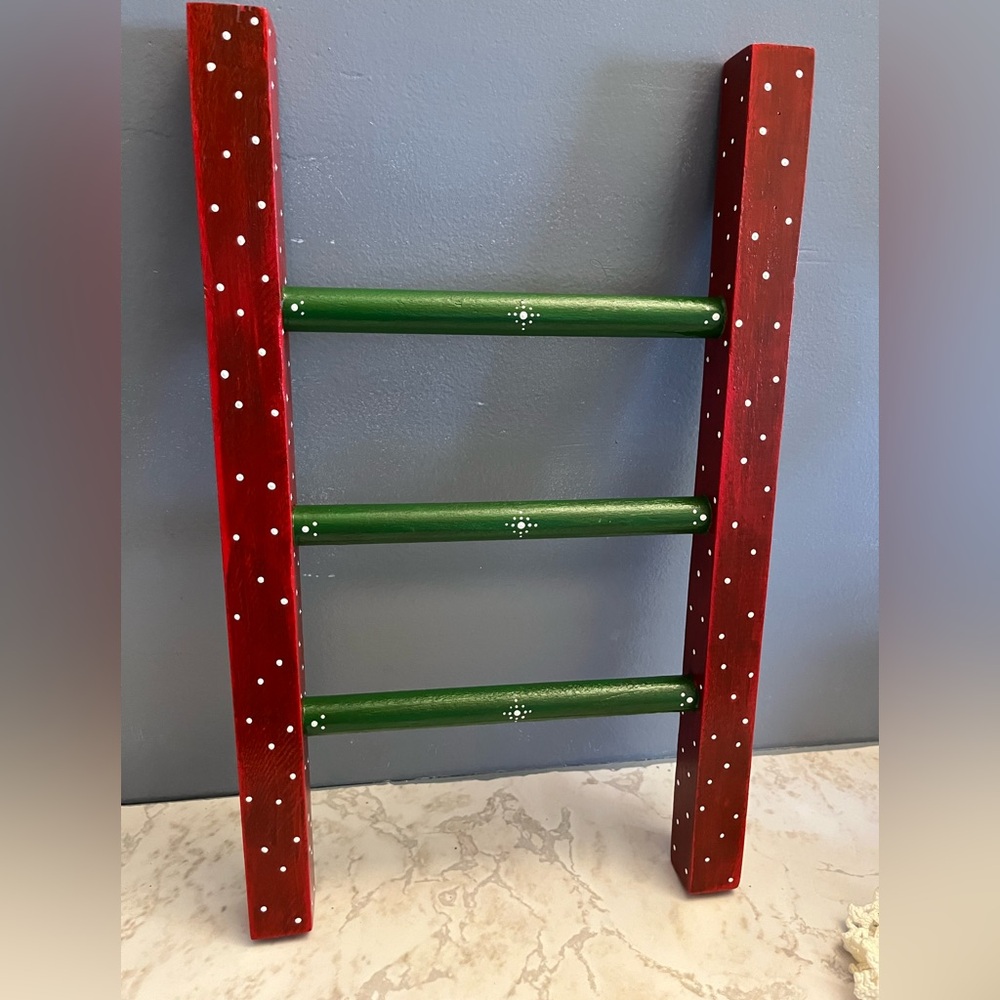 Handpainted Christmas Red and Green Decorative Ladder
